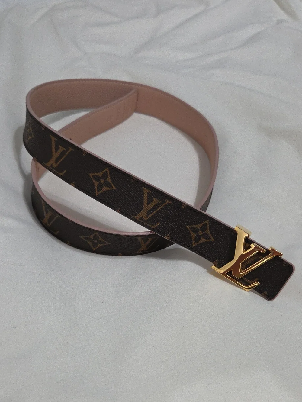 Reversible Louis Vuitton Pink/Brown Monogram Belt Gold LV Buckle